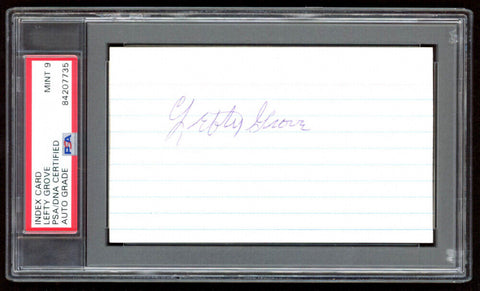 Left Grove HOF Pitcher Signed 3x5 Index Card (PSA/DNA) Phil. A's / Red Sox PSA 9