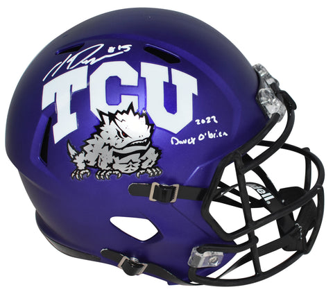 MAX DUGGAN SIGNED TCU HORNED FROGS FULL SIZE SPEED HELMET W/ 2022 DAVEY O'BRIEN