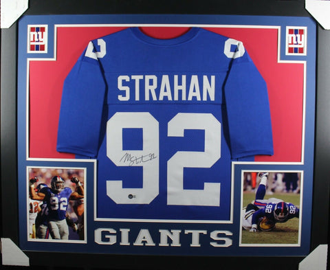 MICHAEL STRAHAN (Giants blue SKYLINE) Signed Autographed Framed Jersey Beckett