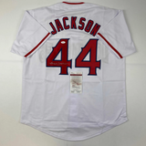 Autographed/Signed Reggie Jackson California Los Angeles White Jersey JSA COA