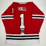 Autographed/Signed Glenn Hall Chicago Red Hockey Jersey JSA COA