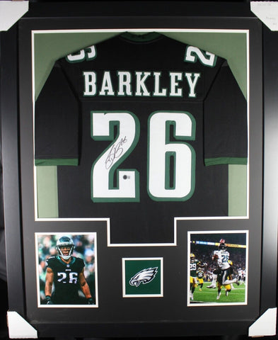 SAQUON BARKLEY (Eagles black TOWER) Signed Autographed Framed Jersey Beckett