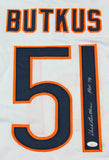 Dick Butkus Autographed White Pro Style Jersey w/ HOF - JSA W Auth *1