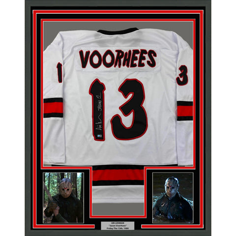 Framed Autographed/Signed Ari Lehman 33x42 White Movie Jersey Steiner CX COA