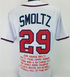 John Smoltz Signed Atlanta Braves Career Stat Jersey (JSA COA) 8xAll Star Ptchr.