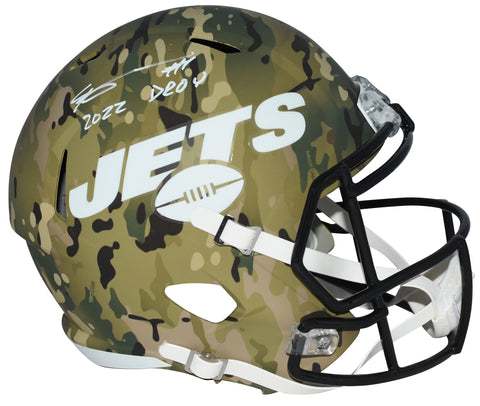 AHMAD SAUCE GARDNER SIGNED NEW YORK JETS CAMO FULL SIZE HELMET W/ 2022 DROY