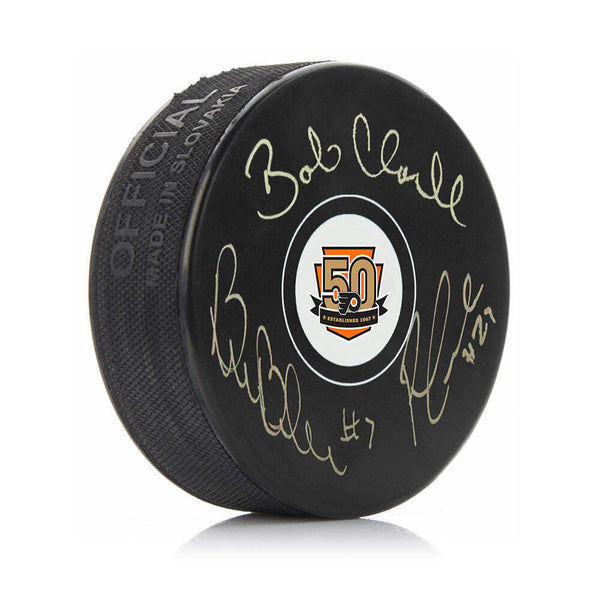 LCB Line (Clarke Barber Leach) Autographed 50th Ann. Flyers Hockey Puck JSA PSA