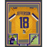 FRAMED Autographed/Signed JUSTIN JEFFERSON 33x42 Minnesota Yellow Jersey JSA COA