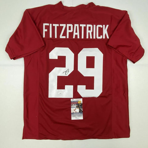 Autographed/Signed MINKAH FITZPATRICK Alabama Red Football Jersey JSA COA Auto