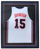 Magic Johnson USA Signed Framed White Basketball Jersey JSA