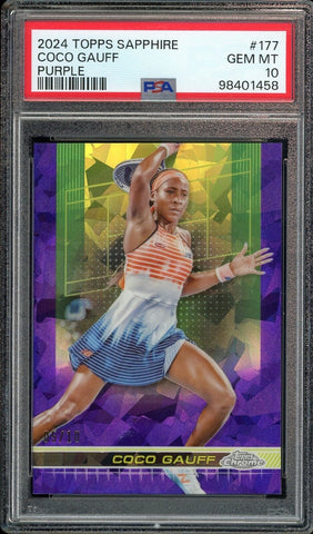 2024 Topps Chrome Sapphire Tennis Purple /10 #177 Coco Gauff PSA 10 GEM MINT