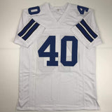 Autographed/Signed Bill Bates Dallas White Football Jersey JSA COA