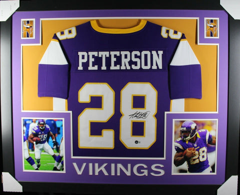 ADRIAN PETERSON (Vikings purp SKYLINE) Signed Autographed Framed Jersey Beckett