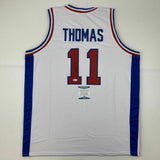 Autographed/Signed ISIAH THOMAS Detroit White Basketball Jersey Beckett BAS COA