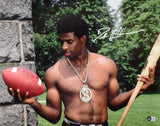 Deion Sanders Autographed 16x20 Posing Shirtless Photo - Beckett W Hologram