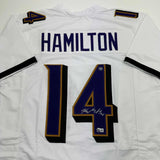 Autographed/Signed Kyle Hamilton Baltimore White Football Jersey Beckett BAS COA