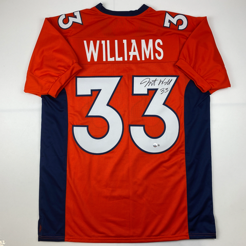 Autographed/Signed Javonte Williams Denver Orange Football Jersey Beckett COA