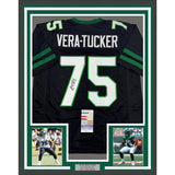 Framed Autographed/Signed Alijah Vera-Tucker 35x39 New York Black Jersey JSA COA