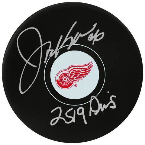 Joe Kocur Signed Detroit Red Wings Logo Hockey Puck w/2519 PIMS - (SCHWARTZ COA)