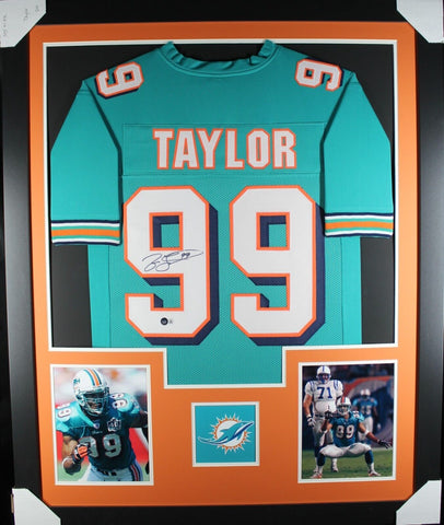 JASON TAYLOR (Dolphins teal TOWER) Signed Autographed Framed Jersey Beckett