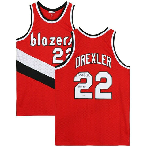 CLYDE DREXLER Autographed "HOF '04" Trail Blazers Red Jersey FANATICS