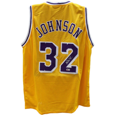 Magic Johnson Autographed/Signed Pro Style Yellow Jersey Beckett 43968