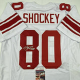 Autographed/Signed JEREMY SHOCKEY New York White Football Jersey JSA COA Auto