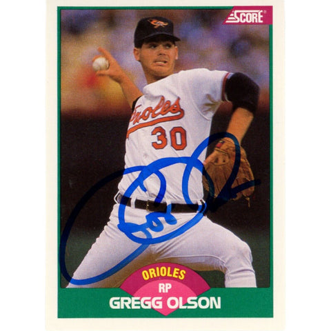 Gregg Olson Autographed/Signed 1989 Score 96T Trading Card Beckett 48431