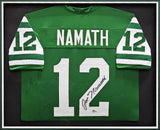 NEW YORK JETS JOE NAMATH AUTOGRAPHED FRAMED GREEN JERSEY BECKETT WITNESS 215859