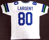 SEATTLE SEAHAWKS STEVE LARGENT AUTOGRAPHED WHITE JERSEY "HOF 95" MCS HOLO 112486