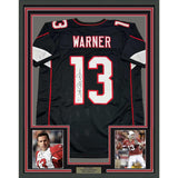 Framed Autographed/Signed Kurt Warner 35x39 Arizona Black Jersey Beckett BAS COA