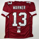 Autographed/Signed Kurt Warner Arizona Red Football Jersey JSA COA