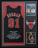 FRAMED CHICAGO BULLS DENNIS RODMAN AUTOGRAPHED SIGNED STAT JERSEY PSA COA