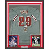 FRAMED Autographed/Signed JOHN KRUK 33x42 Philadelphia Grey Jersey JSA COA Auto