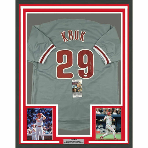 FRAMED Autographed/Signed JOHN KRUK 33x42 Philadelphia Grey Jersey JSA COA Auto