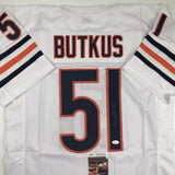 Autographed/Signed DICK BUTKUS Chicago White Football Jersey JSA COA Auto