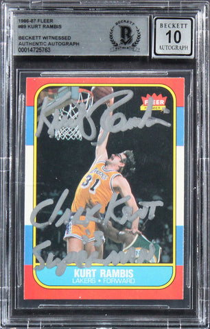 Lakers Kurt Rambis "2x Insc" Signed 1986 Fleer #89 Card Auto 10! BAS Slabbed