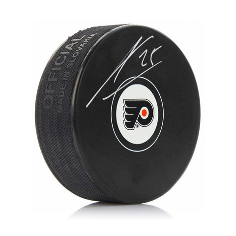 James Van Riemsdyk Autographed Philadelphia Flyers Hockey Logo Puck JSA PSA