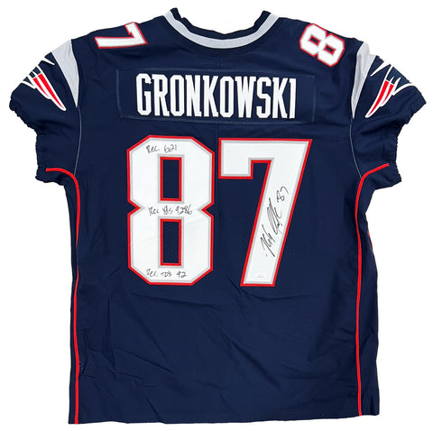 Rob Gronkowski Patriots Signed Career Stats Inscribed Nike Elite Jersey JSA