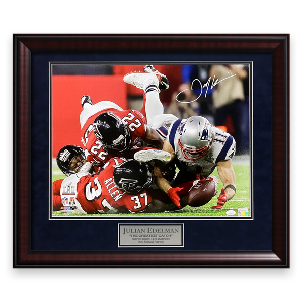 Julian Edelman Signed Autographed 16x20 "Catch" Photo Framed to 20x24 JSA