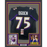 Framed Autographed Jonathan Ogden 33x42 HOF 13 Baltimore Black Jersey JSA COA