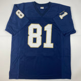 Autographed/Signed Tim Brown Heisman 87 Notre Dame Blue College Jersey BAS COA