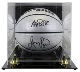 Magic Johnson & Larry Bird Signed Silver Wilson Basketball w/ Case BAS Witnessed