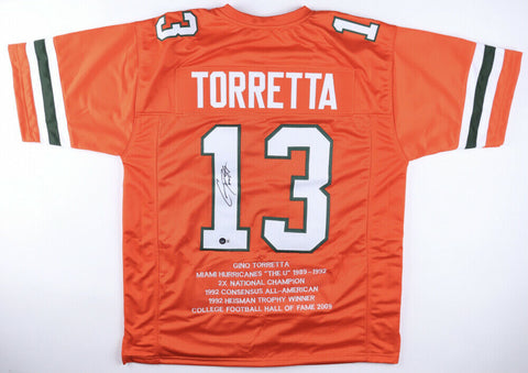 Gino Torretta Signed Miami Hurricanes Career Hilite Stat Jersey (Beckett Holo)