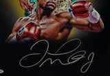 Floyd Mayweather Signed 16x20 Double Image with Belt Photo- Beckett Auth