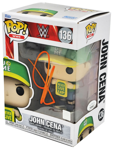 JOHN CENA AUTOGRAPHED FUNKO POP #136 VINYL FIGURINE IN ORANGE JSA STOCK #228109