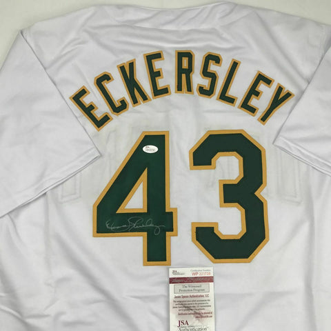 Autographed/Signed DENNIS ECKERSLEY Oakland White Baseball Jersey JSA COA Auto