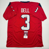 Autographed/Signed Tank Dell Houston Red Football Jersey Beckett BAS COA