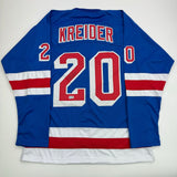 Autographed/Signed Chris Kreider New York Blue Hockey Jersey Beckett BAS COA