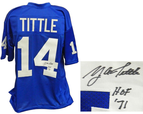 Y.A. TITTLE NY Giants Signed Blue Football Jersey w/HOF 71 - SCHWARTZ